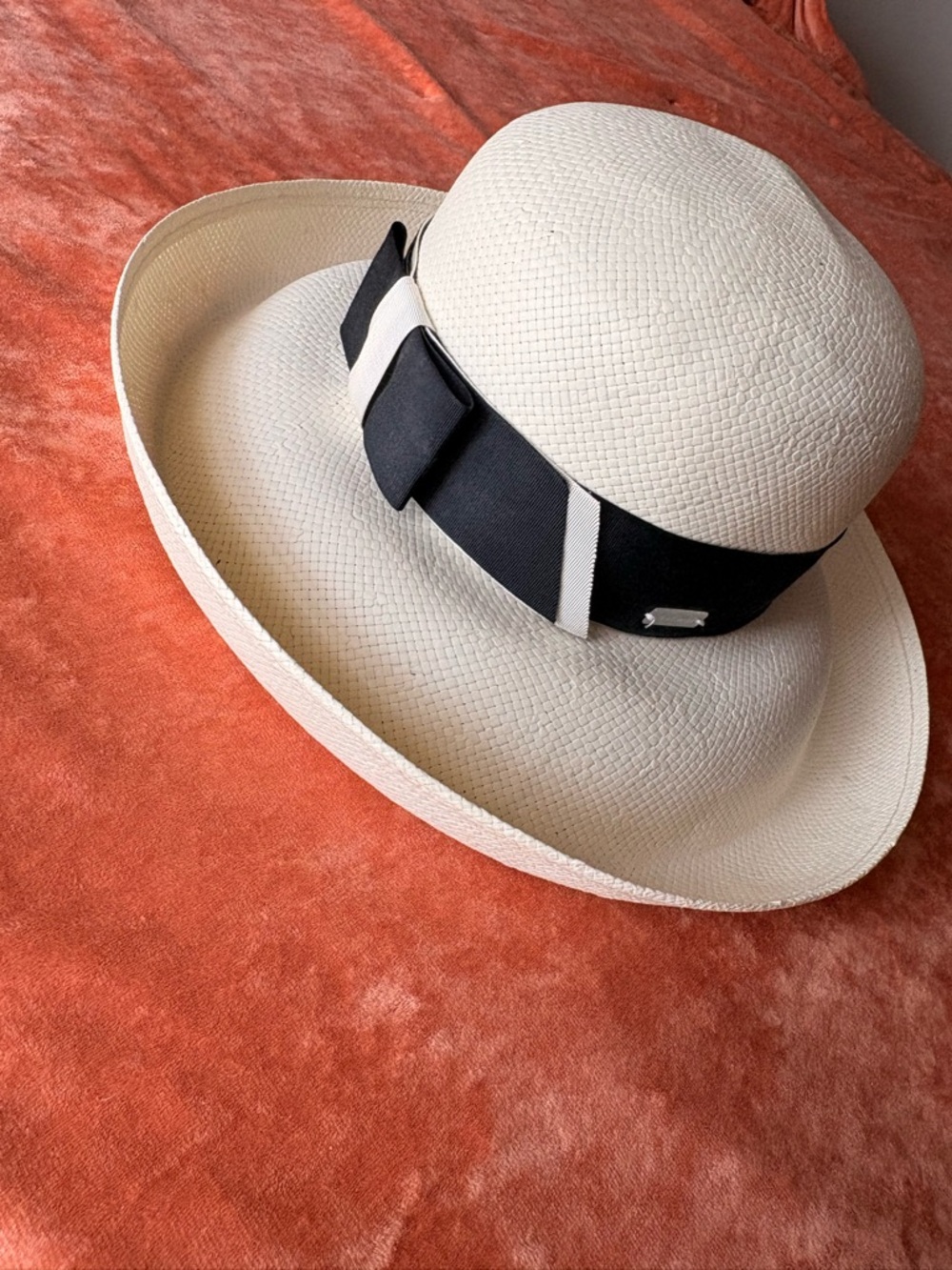 Betmar New York Classic White Straw Sun Hat with Black Ribbon